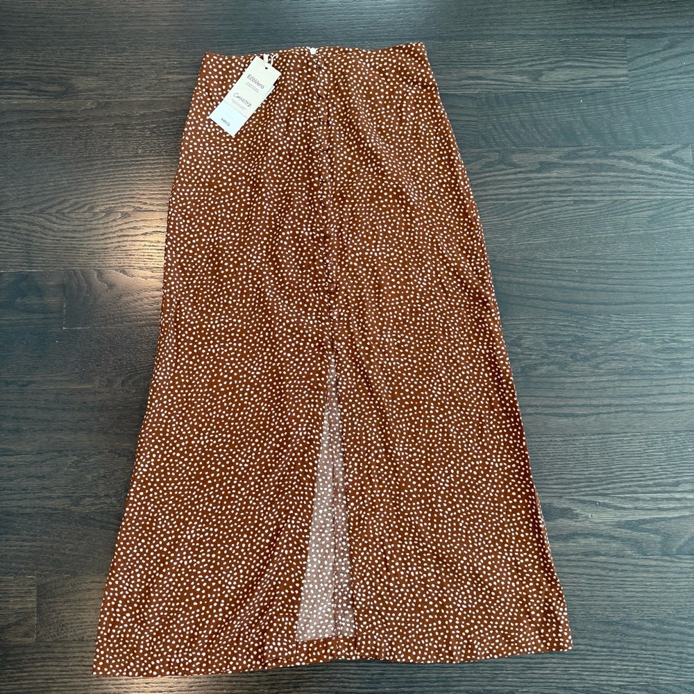Mango Brown Polka Dot Maxi Skirt with Front Slit